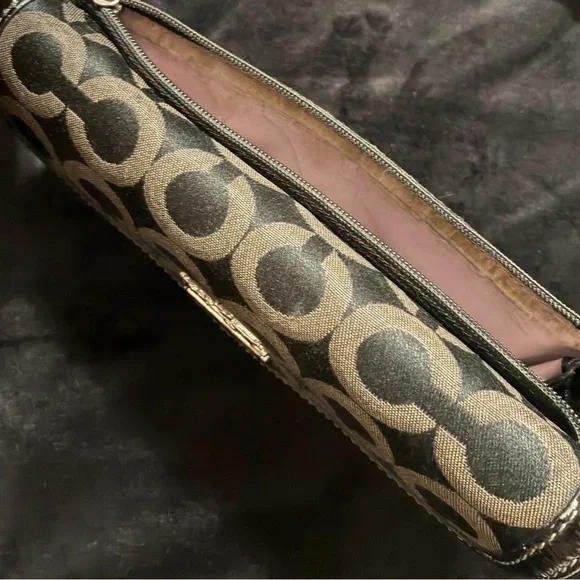 Vintage Coach Signature Canvas Checkbook Wallet Flap Brown/Blk Removable Insert - Picture 5 of 8